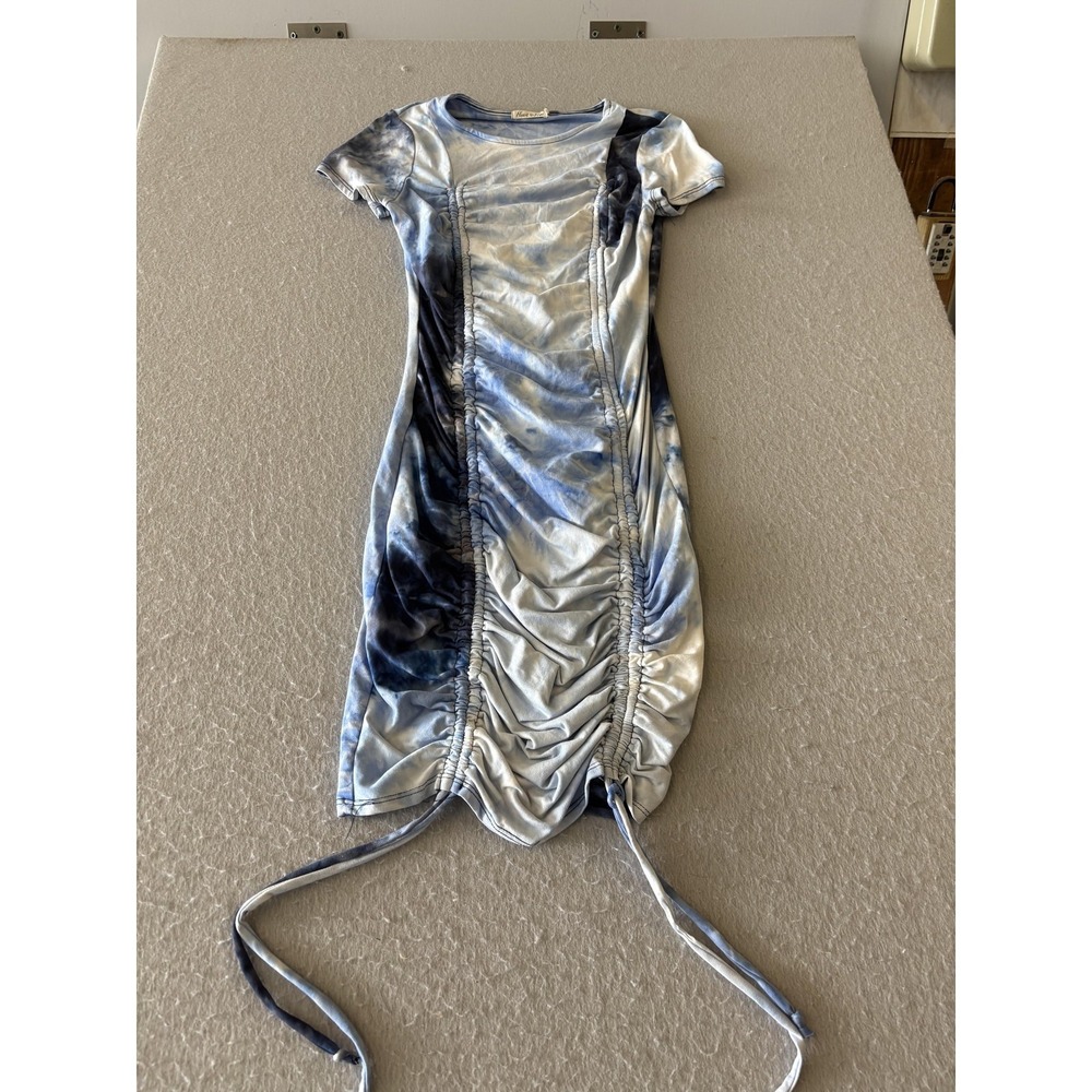 Heart & Hips Dress Womens Small Blue Tie Dye Ruched Bodycon T Shirt Mini